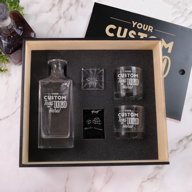 Engraved gift box size changes based on your glassware selection