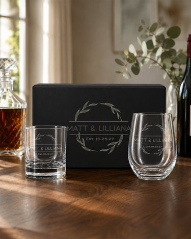 Mockup of the mbSHORTSET engraved magnetic gift box set personalized with design N8.