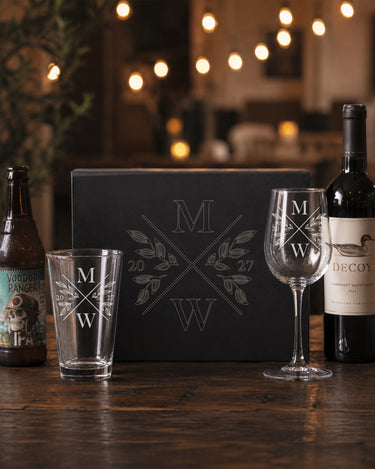Mockup of the mbTALLSET engraved magnetic gift box set personalized with design N12.