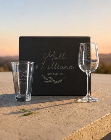 Mockup of the mbTALLSET engraved magnetic gift box set personalized with design N9.