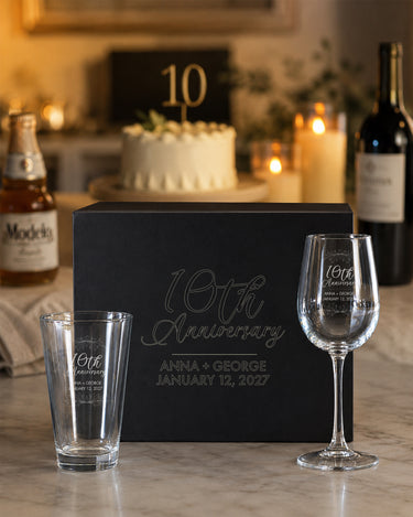 Mockup of the mbTALLSET engraved magnetic gift box set personalized with design A1.
