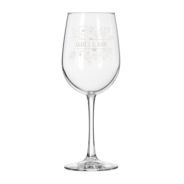 Floral Personalized Couples Wine Glass, Design: N10