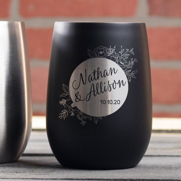 Couples Personalized Wine Tumbler, Silver or Black - Design: N5