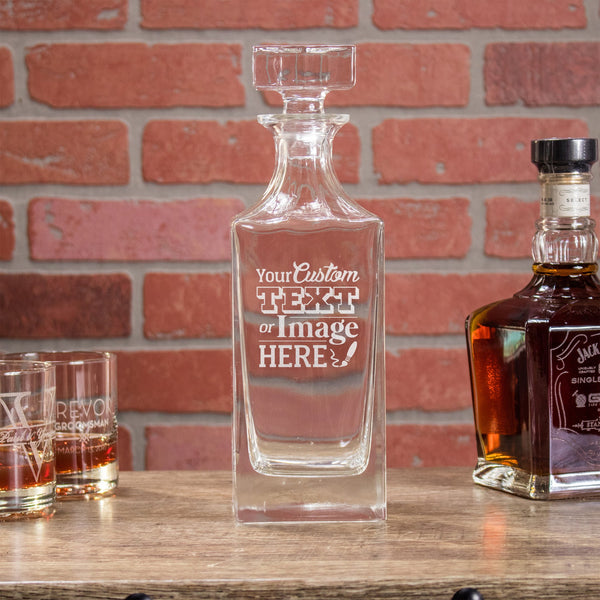 Etched Whiskey Decanter, Square - Design: CUSTOM