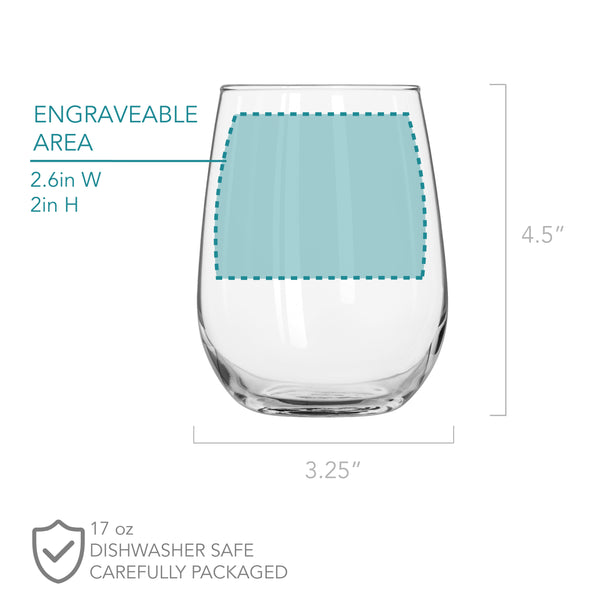 Etched Stemless White Wine Glasses - Design: RUNSON
