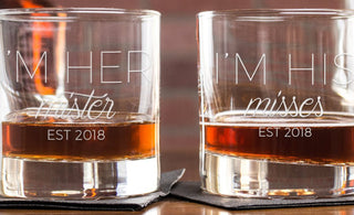 valentines day gift ideas for him. personalized whiskey glasses.