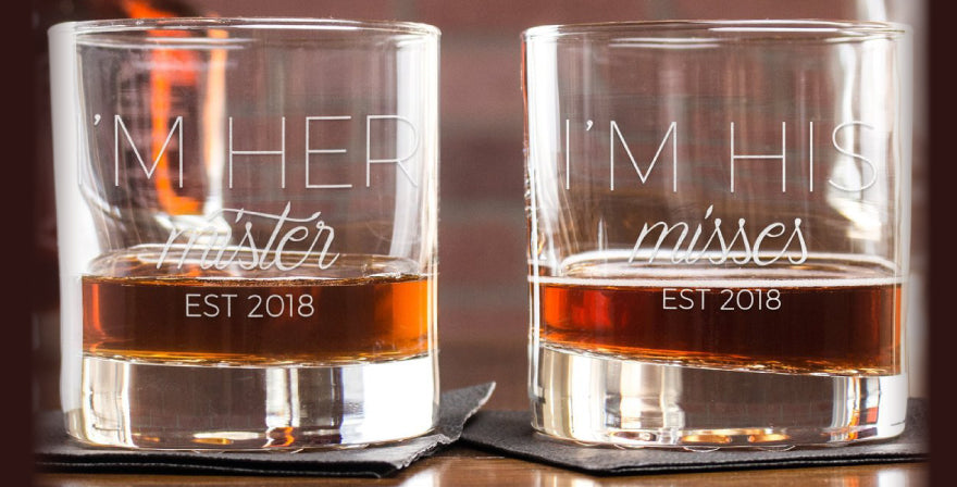 valentines day gift ideas for him. personalized whiskey glasses.