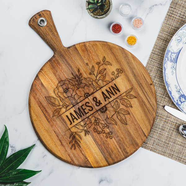 Personalized Round Charcuterie Board for Couples, Design: N10