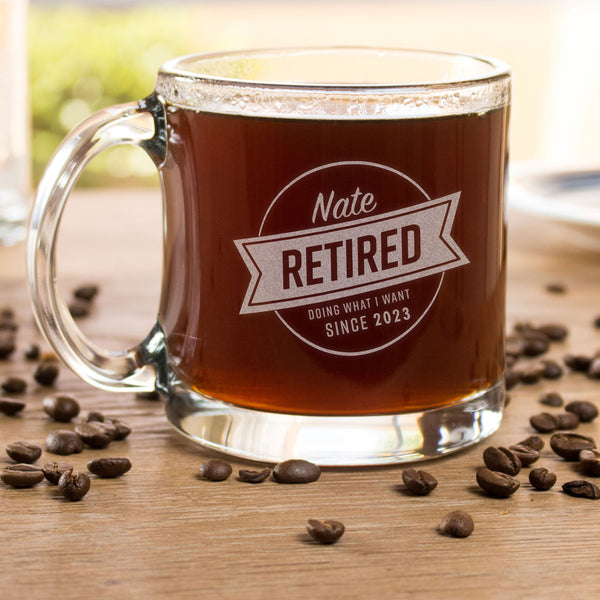 Personalized Retirement Coffee Mug, Design: RETIRED
