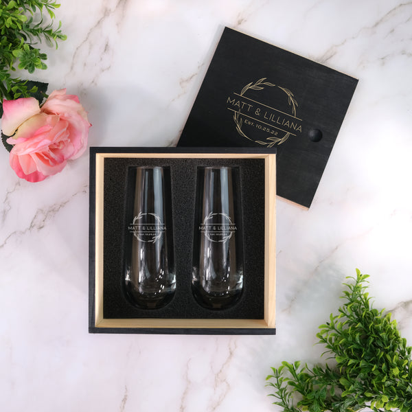 Personalized Stemless Champagne Couples Gift Set, Design: N8