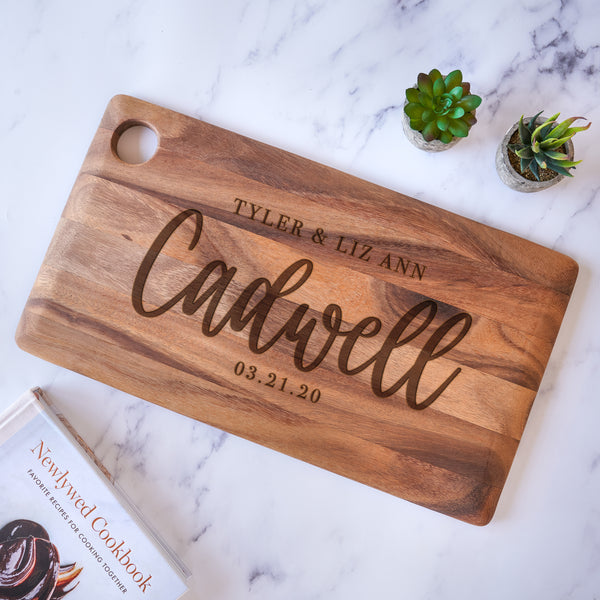 Personalized Engraved Cutting Board for a Couple, Design: L7