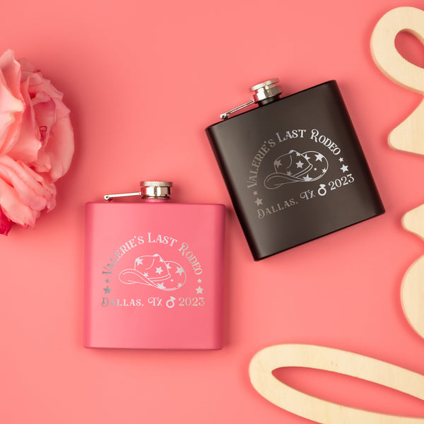 Personalized Bachelorette Cowgirl Party Flask, Design: WG8