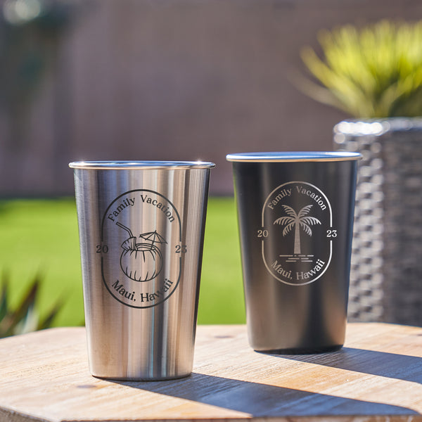 Personalized Vacation Stainless Pint Cup, Design: FM13