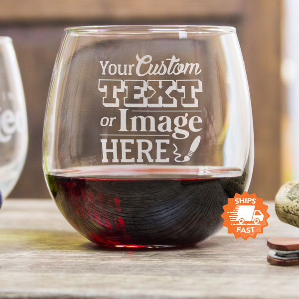Personalized Stemless Red Wine Glass - Design: CUSTOM