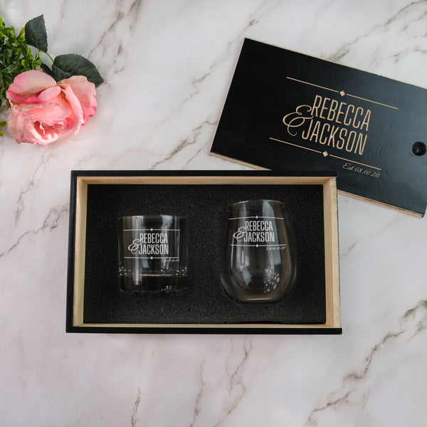 Personalized Wine & Whiskey Gift Set, Design: N2