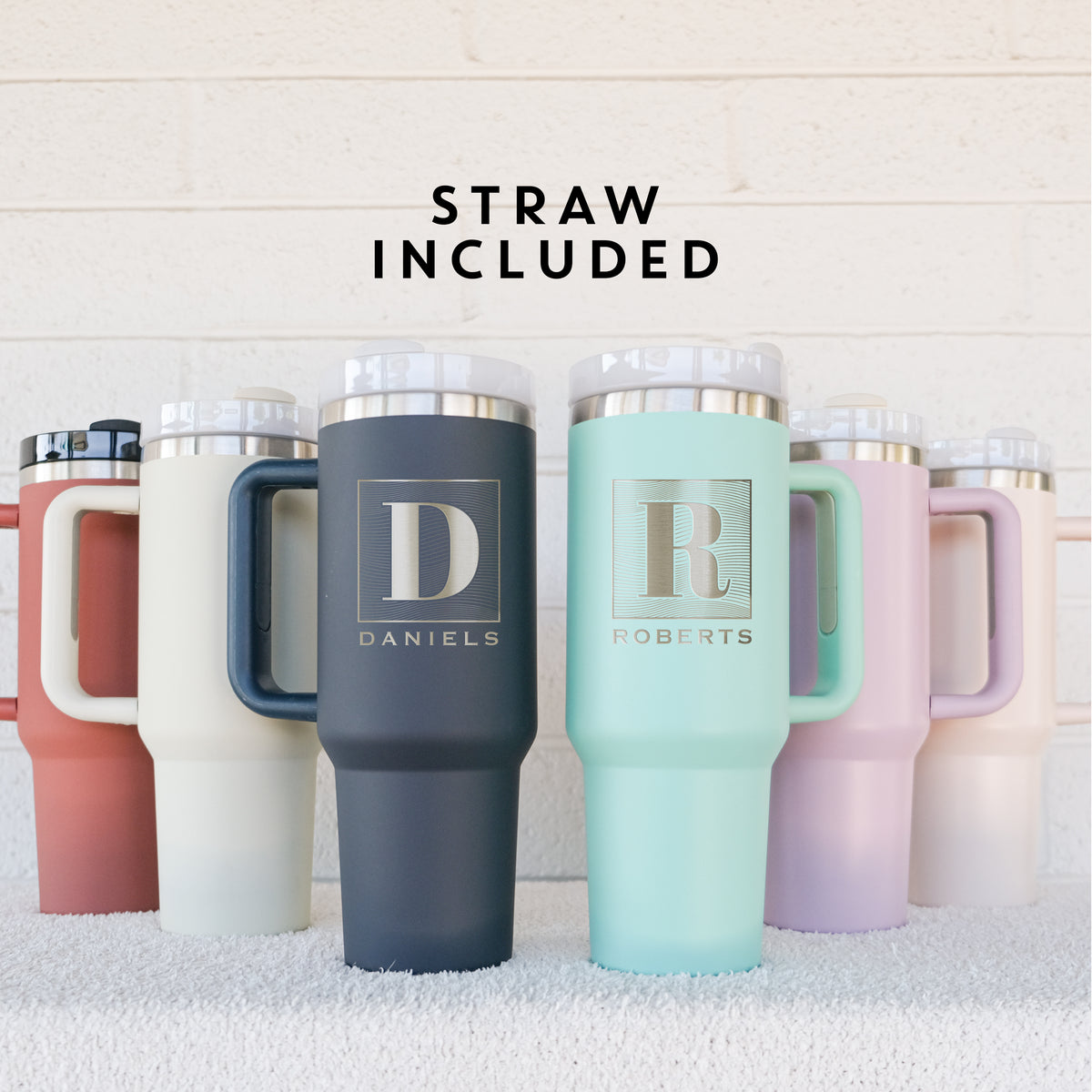 Personalized 40oz Tumblers with Handle & Straw