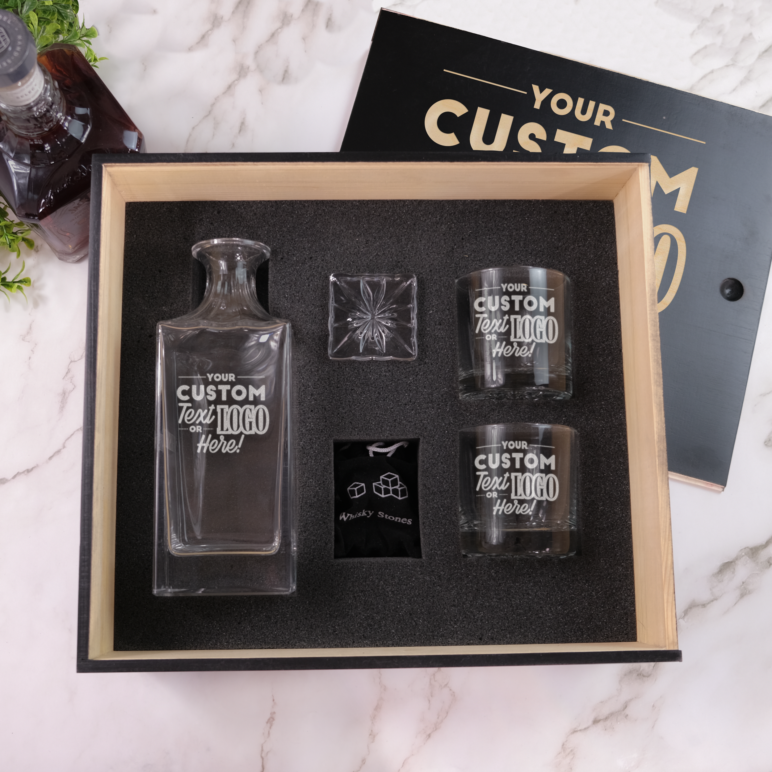 Engraved gift box size changes based on your glassware selection
