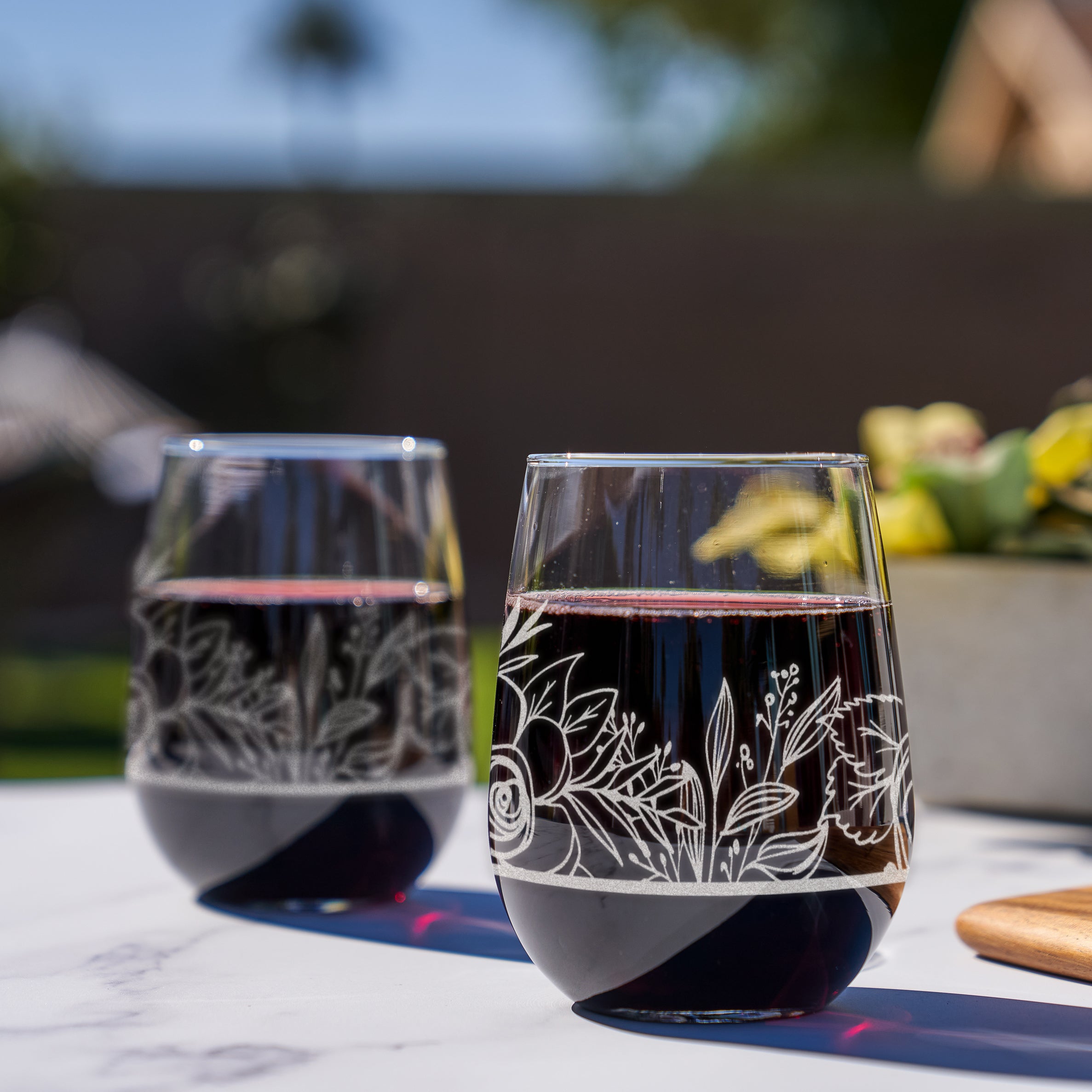 Flowrap Personalized Floral Wrap Around Stemless Wine Glass, Design: FLOWRAP ...