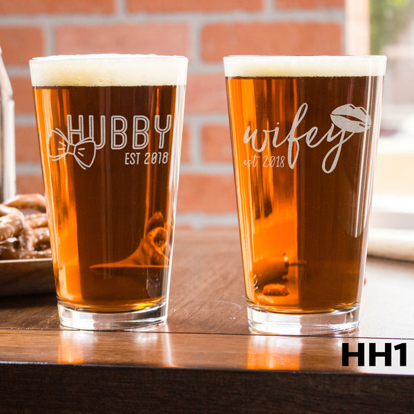2 Pint Glass Set Hubby & Wifey - Design: HH1