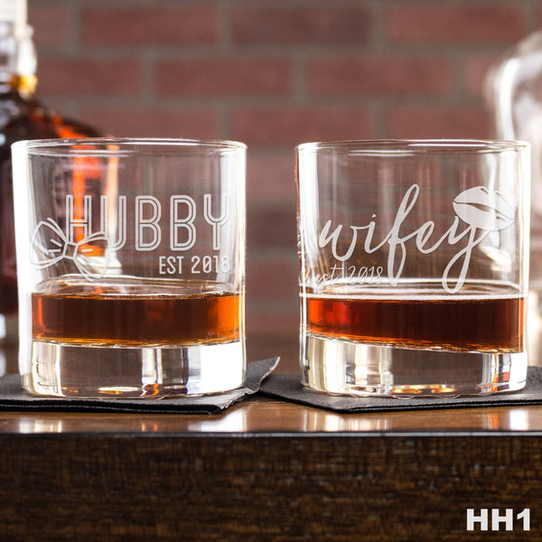 2 Rocks Glass Set Hubby & Wifey - Design: HH1