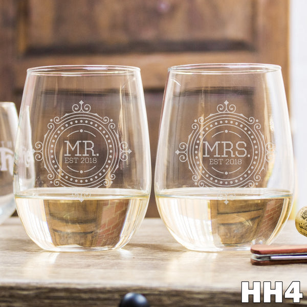 2 Stemless White Wine Glass Set - Design: HH4