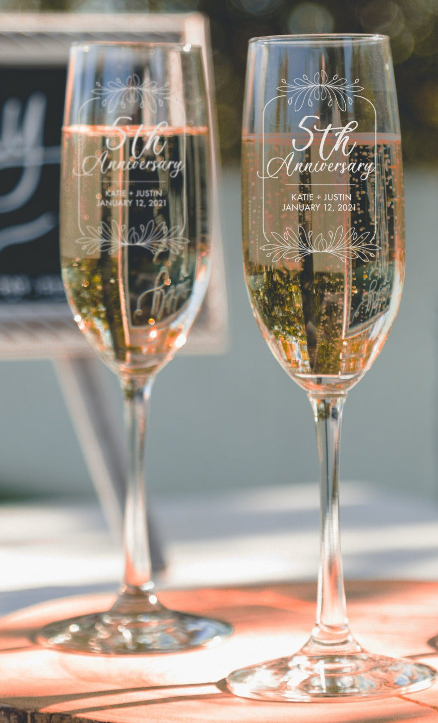 2 Champagne Flute Anniversary Gift Set - Design: A1 - Everything Etched