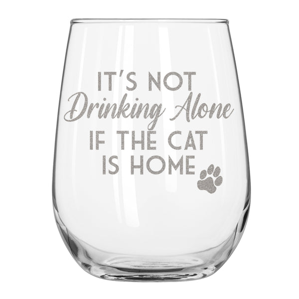 Etched Cat Drinking Stemless Wine Glasses - Design: ALONECAT
