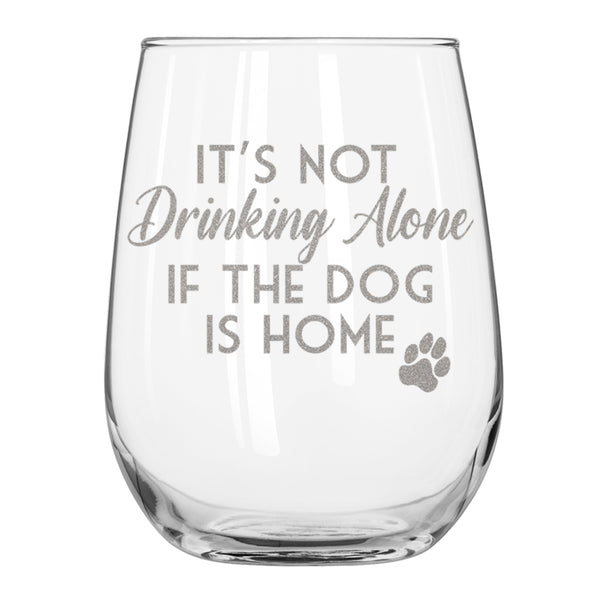 Etched Dog Drinking Stemless Wine Glasses - Design: ALONEDOG