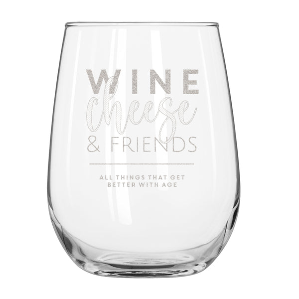 Etched Stemless Wine Glasses - Design: BETTERWITHAGE