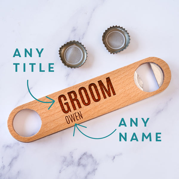 Wedding Party Bottle Opener with Custom Text - Design: BG4