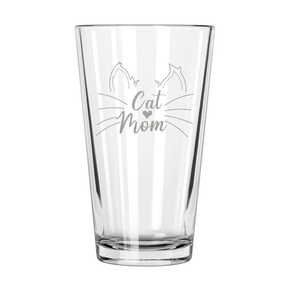 Etched Cat Mom Pint Glass - Design: CATMOM