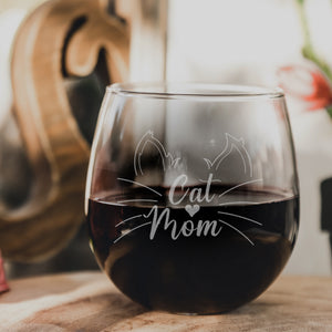 Etched Stemless Red Wine Glasses - Design: INITIAL1