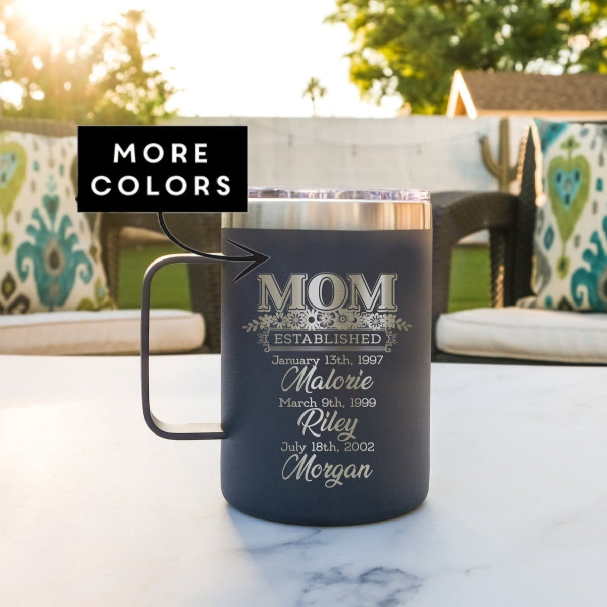 Mom Established 16oz Stainless Steel Coffee Mug, Design: MOMEST