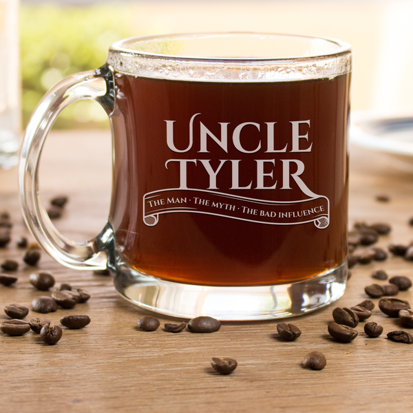 Etched Glass Coffee Mug for Uncle, Design: FM11