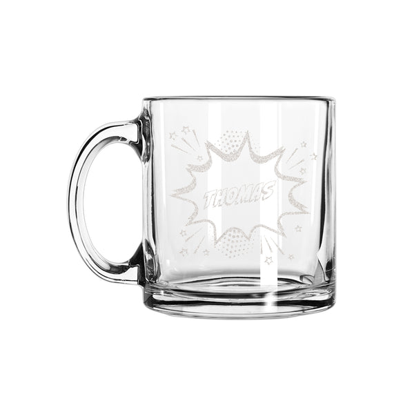 Personalized Comic Style Glass Coffee Mug, Design: M6