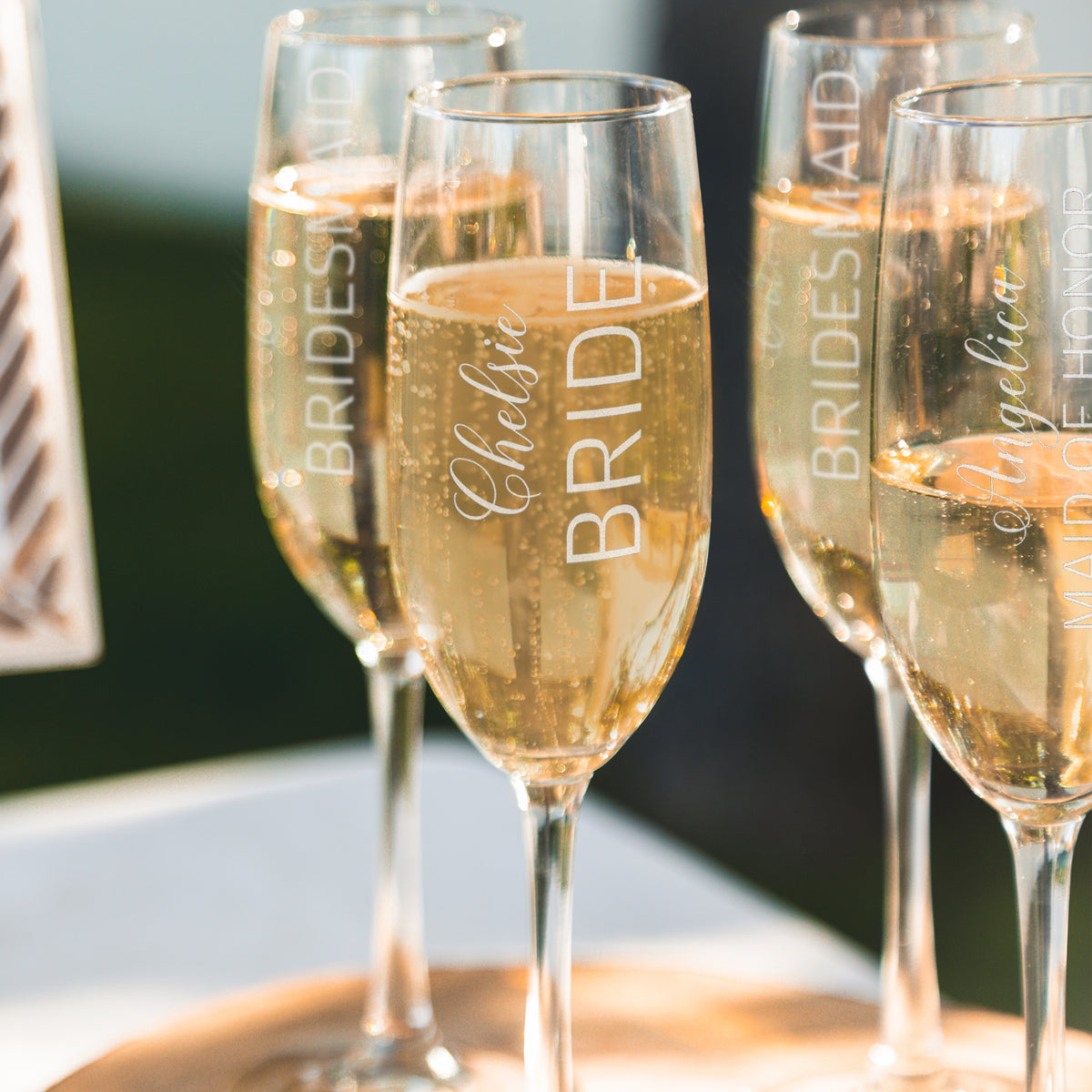 Etched Champagne Flutes Bridal Party - Design: WG4 - Everything Etched