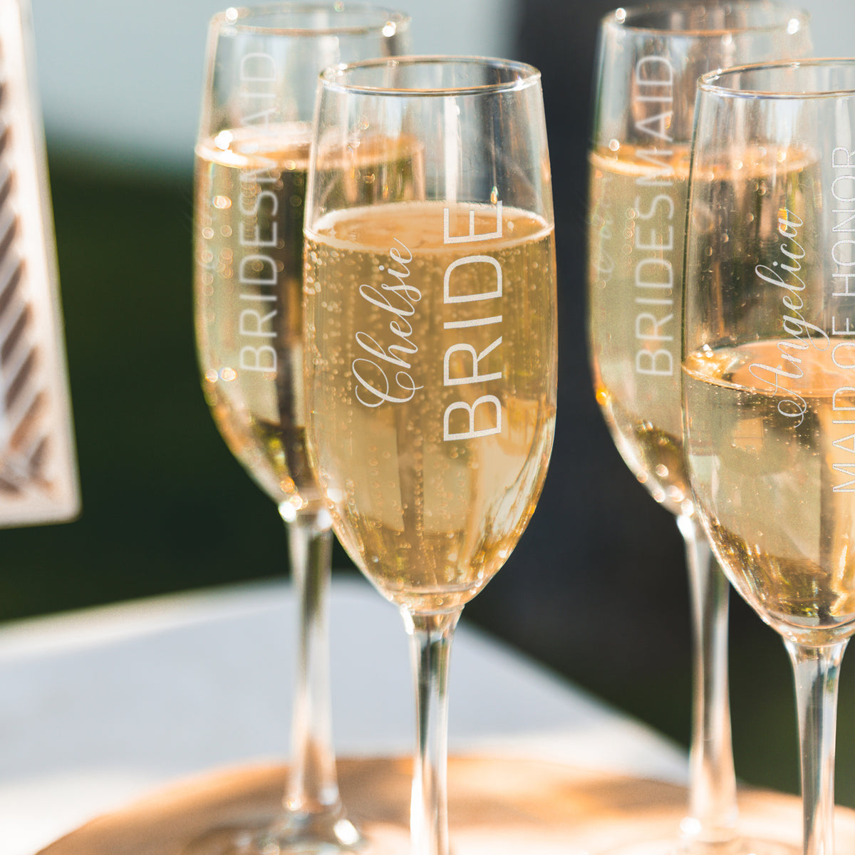 Custom Bridal Party Stemless Champagne Flute – Happily Ever Etched