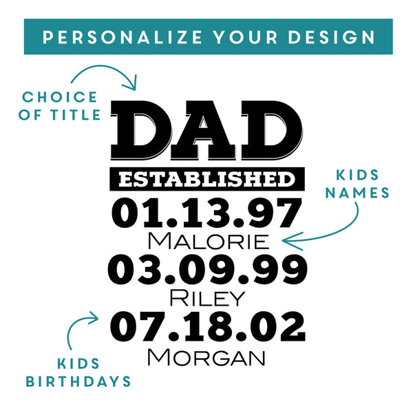 Pilsner Glass Dad Established 1-3 Names - Design: DADEST