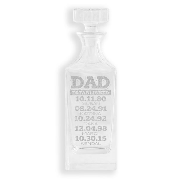 Dad Established Whiskey Decanter: 1-5 Names - Design: DADEST