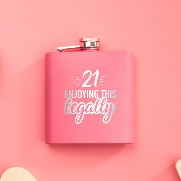 21st Birthday Metal Flask, Black or Pink - Design: 21