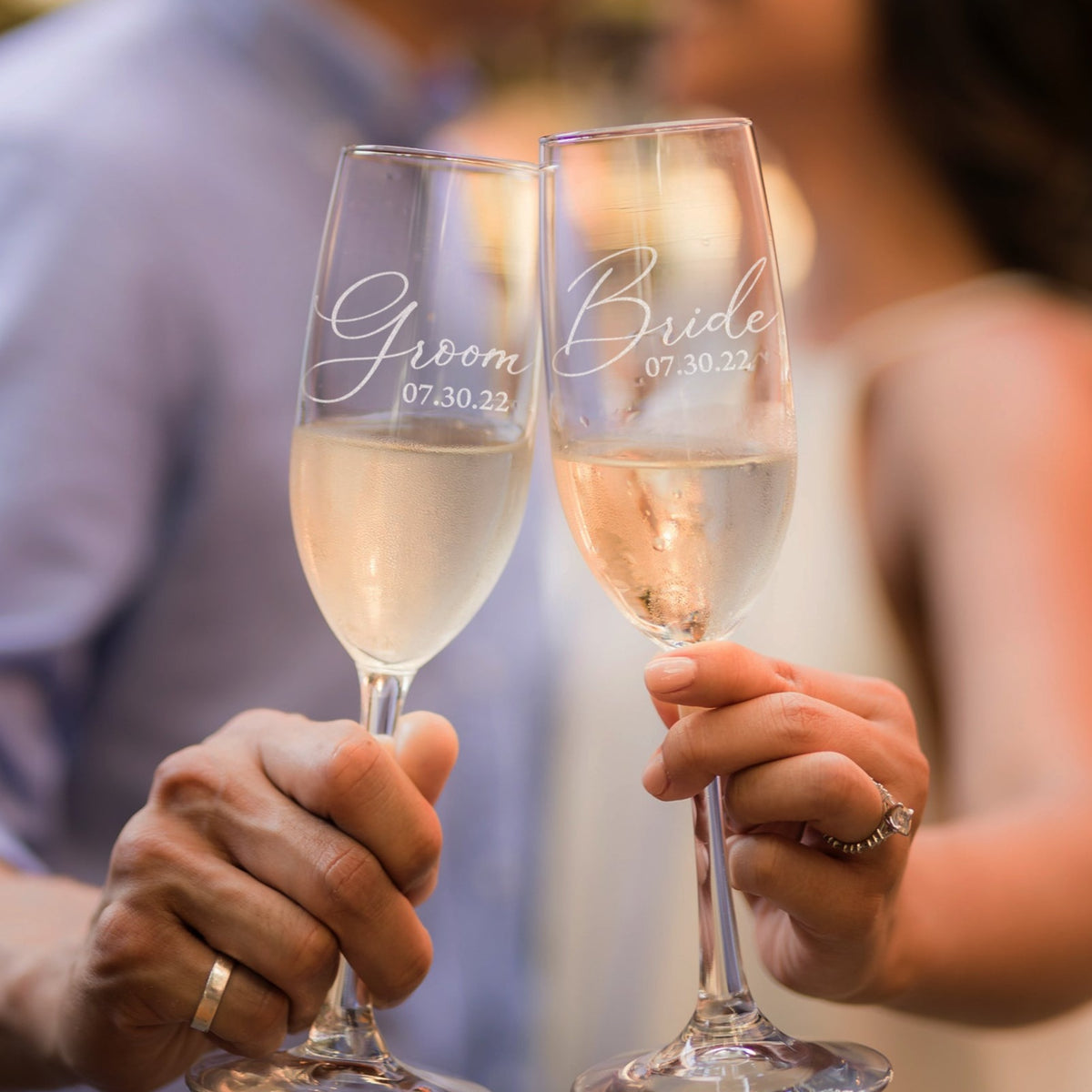 Bride & Groom Champagne Glass Set - Design: HH6