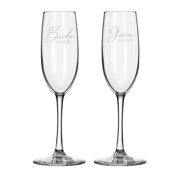 Bride & Groom Champagne Glass Set - Design: HH6