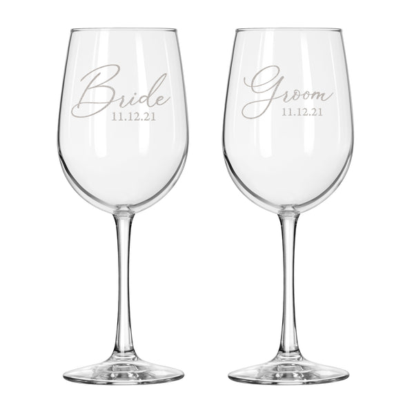 Bride & Groom Wine Glass Set - Design: HH6
