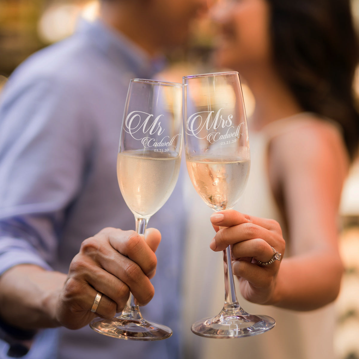 Custom Engraved Champagne Flutes with Monogram Letter