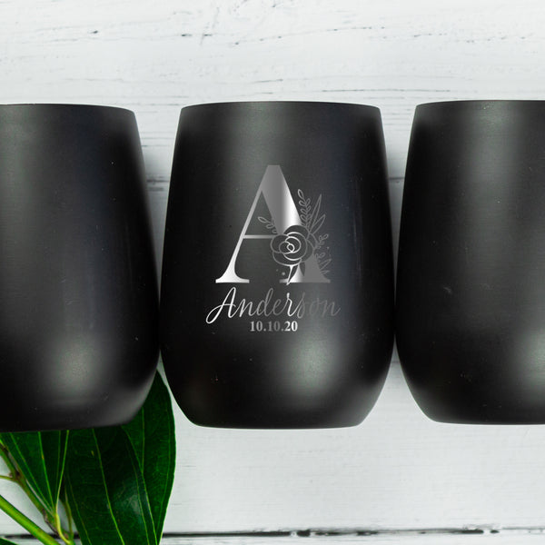 Metal Wine Tumbler Floral Monogram - Design: K4