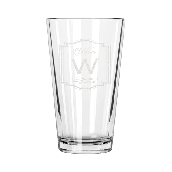 Etched Fancy Initial Pint Glass, Design: K6