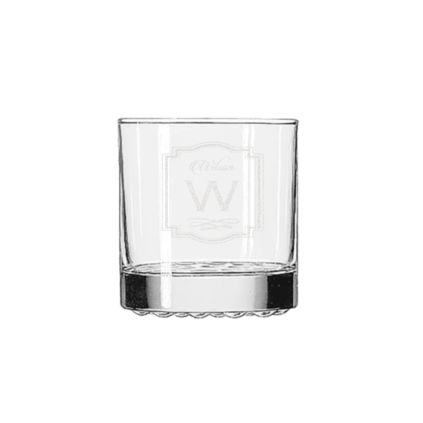 Etched Fancy Initial Whiskey Glass, Design: K6