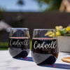 Personalized Stemless Wedding Wine Glass, Design: L7
