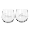 Etched Stemless Red Wine Glasses Set of 2 Mother & Daughter - Design: MD2