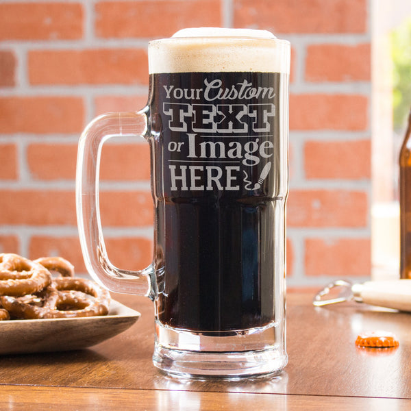 Personalized etched beer mugs is customized with your logo, monogram, image, or text.